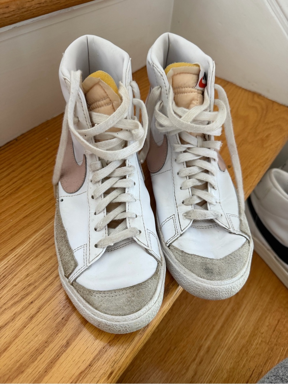 Nike Women’s White High-Top Blazer Sneakers with Pink Swoosh